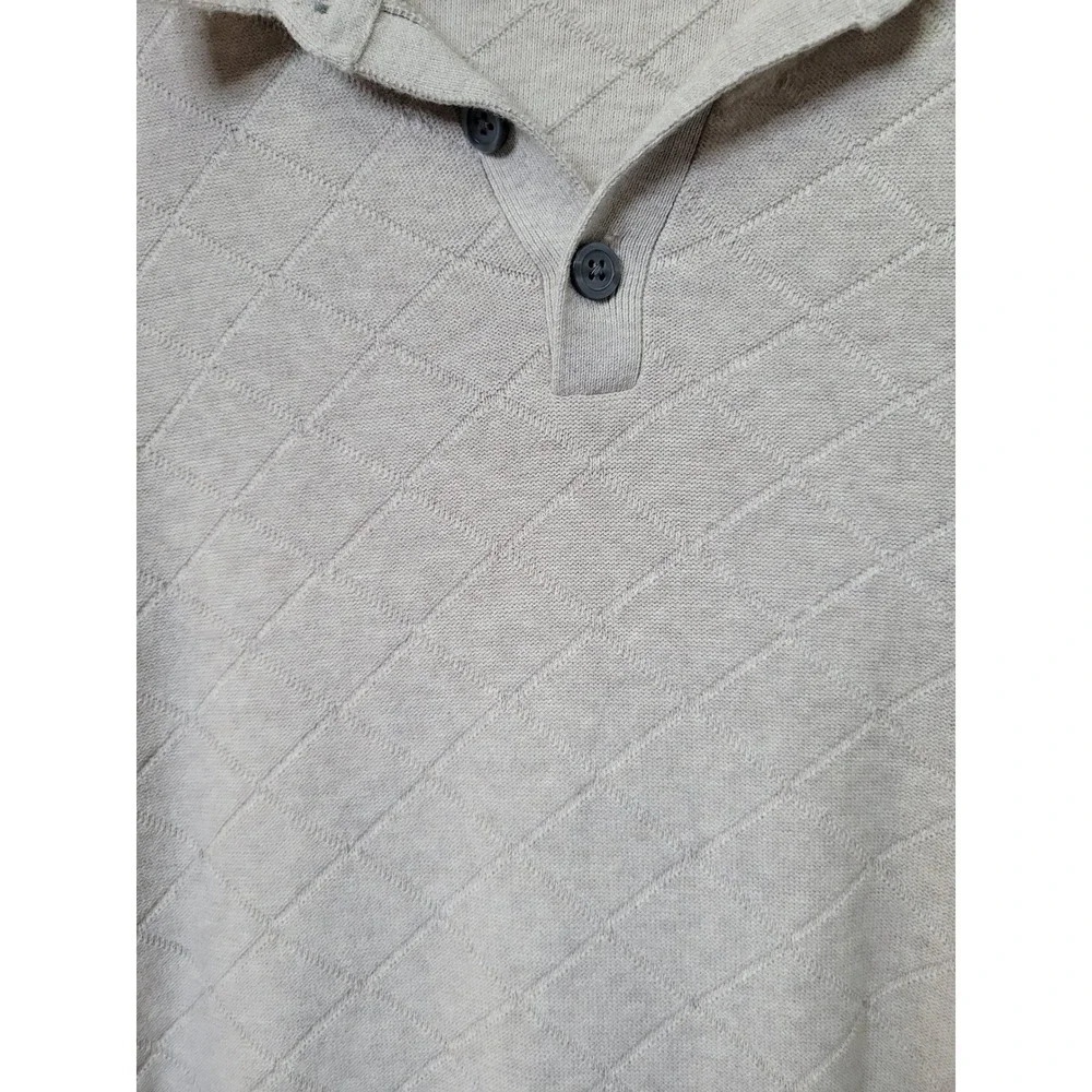 Banana Republic Mens Large Beige Diamond Quilted Knit Short Sleeve Polo  214